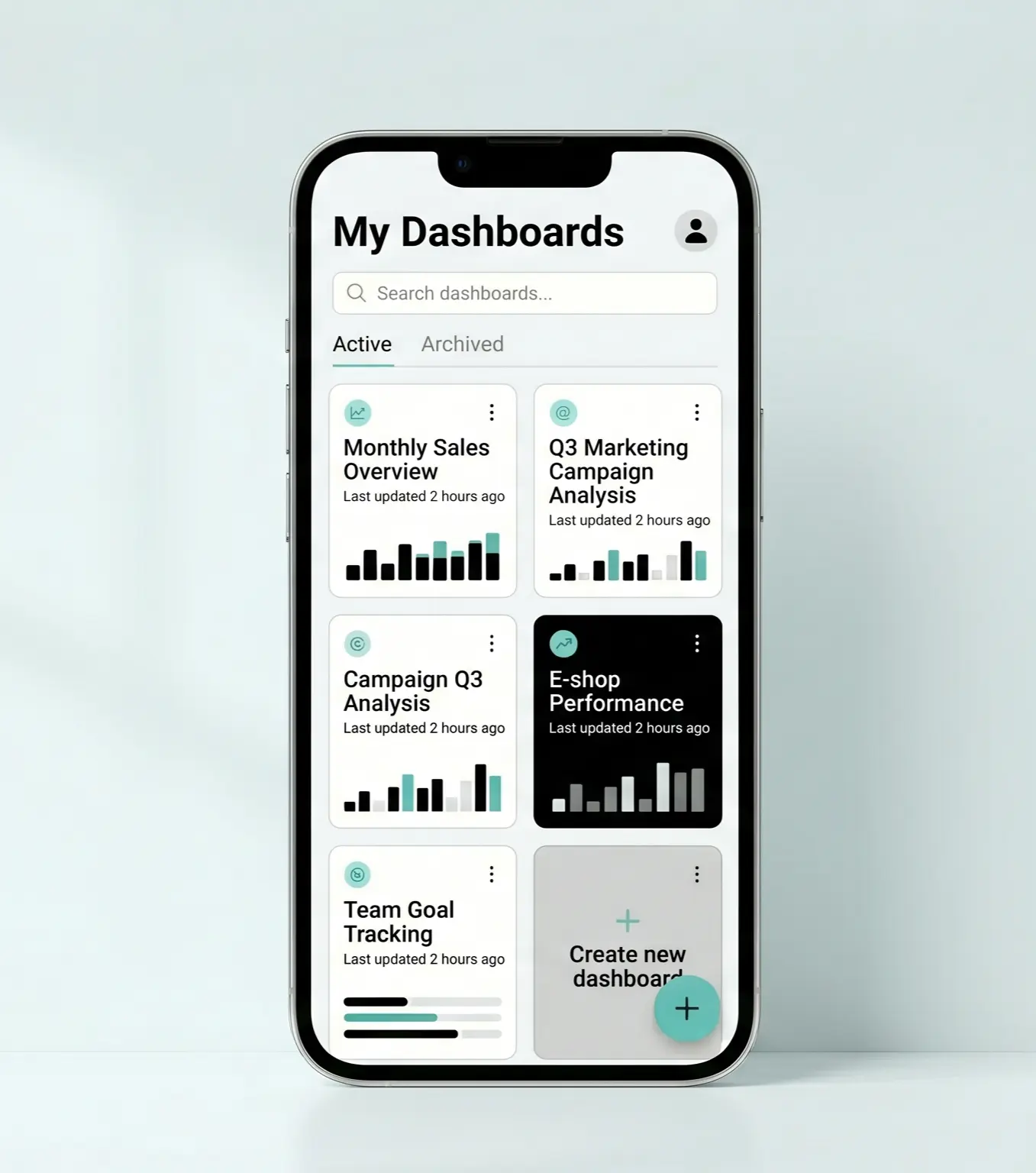 Přehled dashboardů v todoa rozdělený na aktivní a archivované