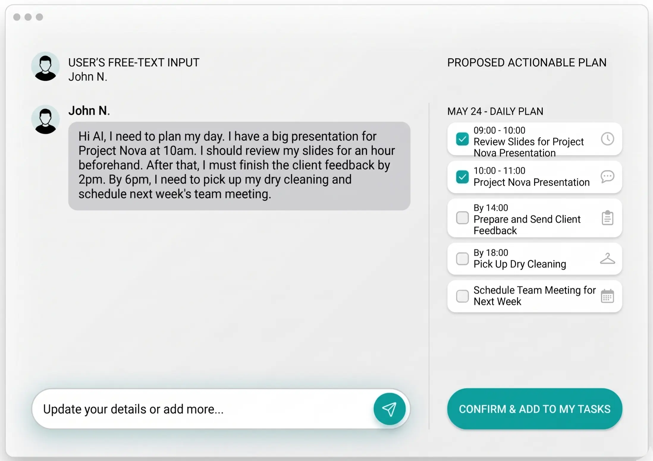 AI chat v todoa převádí zadání uživatele na konkrétní plán úkolů